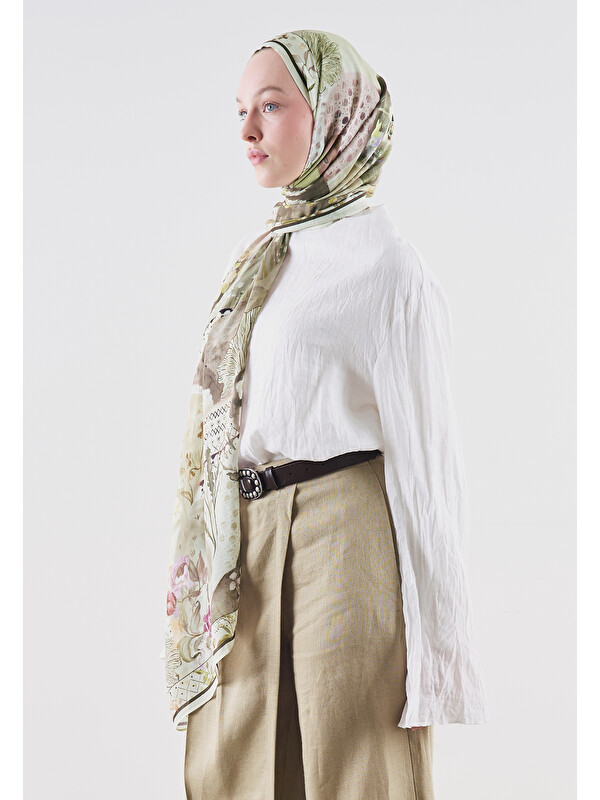 Fresh Scarfs Blooming Summer Desen Rami Viskon Şal Vizon
