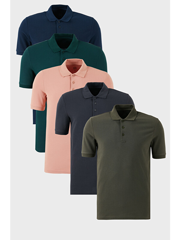 Buratti Pamuklu Regular Fit Düğmeli Polo Yaka 5'li Paket %100 Pamuk Tişört 5902127S5