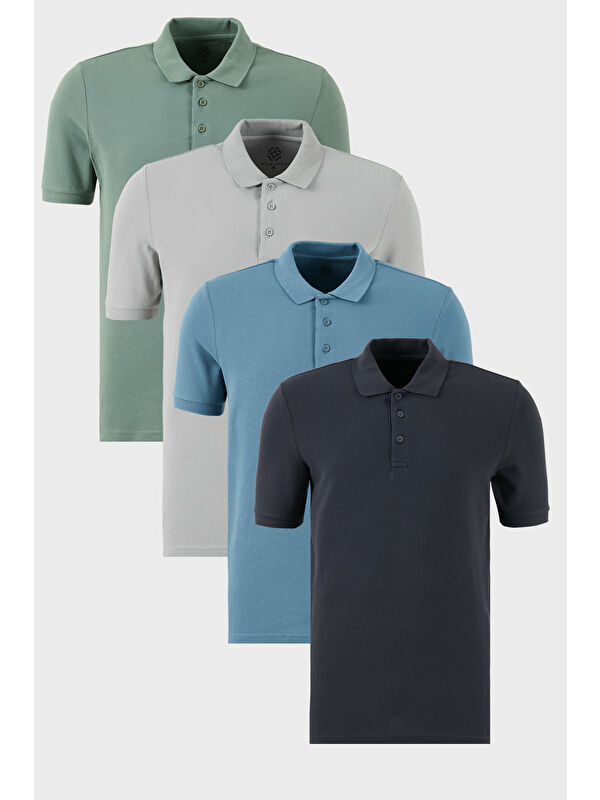 Buratti Pamuklu Regular Fit Düğmeli Polo Yaka 4'lü Paket %100 Pamuk Tişört 5902127S4
