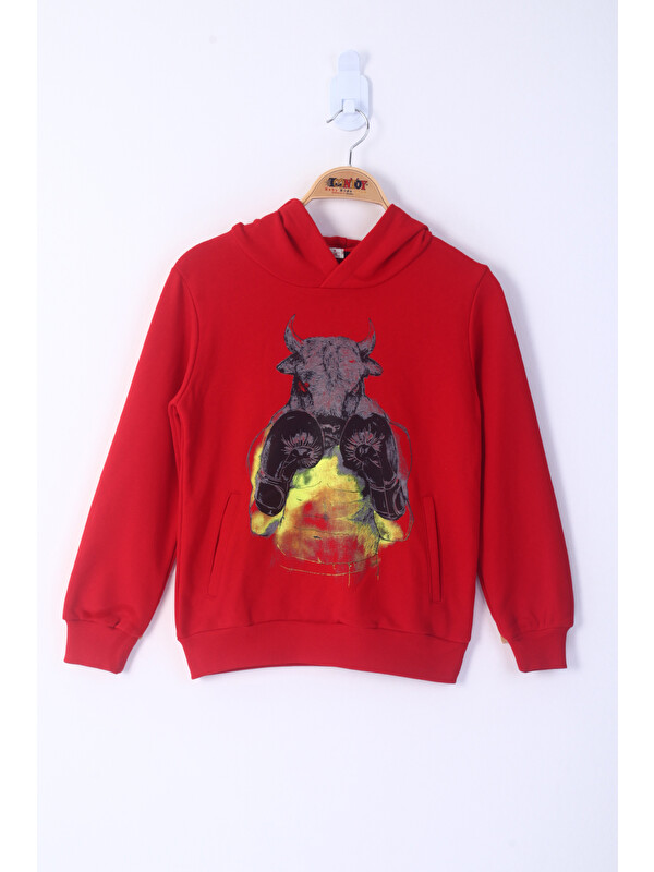 Toontoykids Erkek Çocuk Boks Eldivenli Boğa Baskılı Sweatshirt