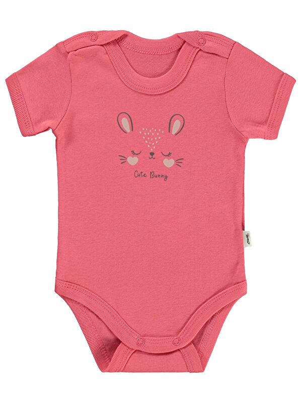 Civil Baby Cute Bunny Baskılı 1-36 Ay Çıtçıtlı Badi - Kırmızı 6-9 Ay