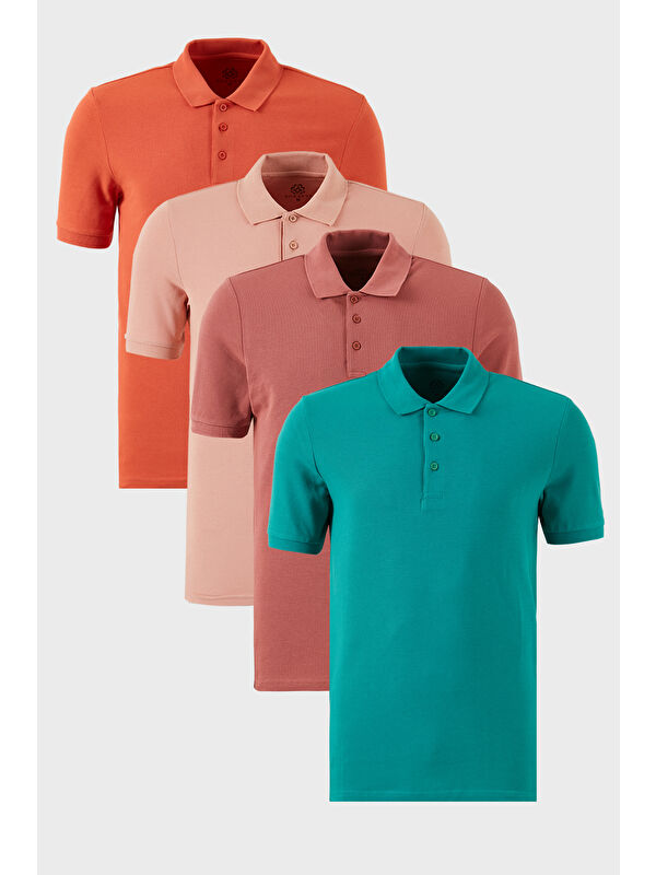 Buratti Pamuklu Regular Fit Düğmeli Polo Yaka 4'lü Paket %100 Pamuk Tişört 5902127S4