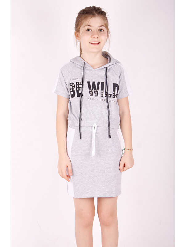Toontoykids Kız Çocuk Kapüşonlu BE WILD Baskılı Etekli Takım