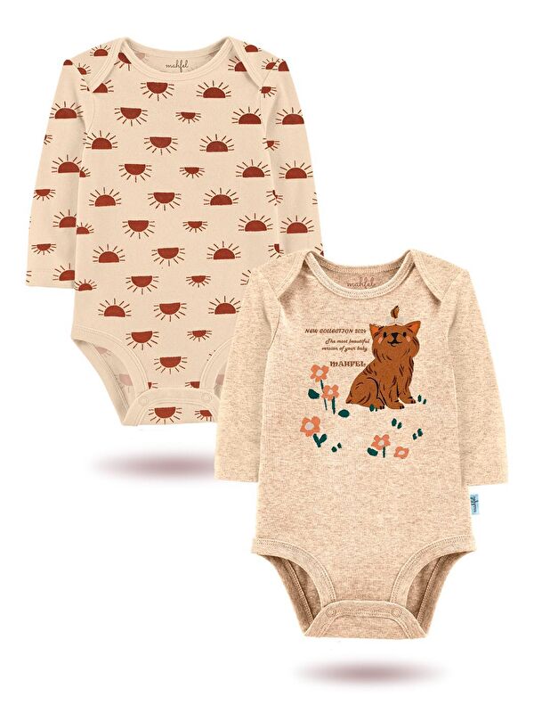 Mahfel 2'Li "Little Dog"Baskılı Uzun Kollu Kız Bebek Çıtçıtlı Body