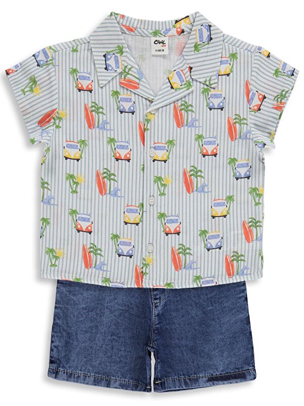 Civil Baby Erkek Bebek Araba Empirme 6-18 Ay Takım - Mavi