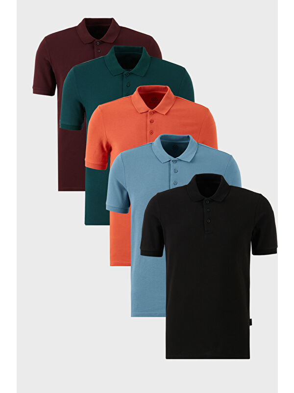 Buratti Pamuklu Regular Fit Düğmeli Polo Yaka 5'li Paket %100 Pamuk Tişört 5902127S5
