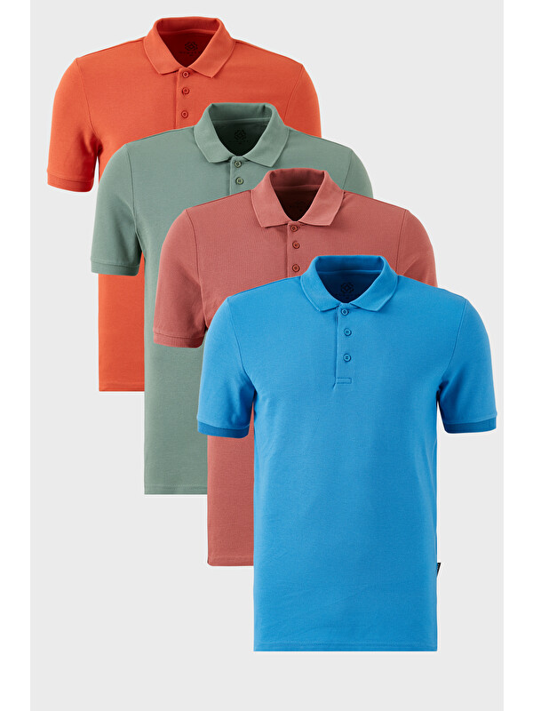 Buratti Pamuklu Regular Fit Düğmeli Polo Yaka 4'lü Paket %100 Pamuk Tişört 5902127S4