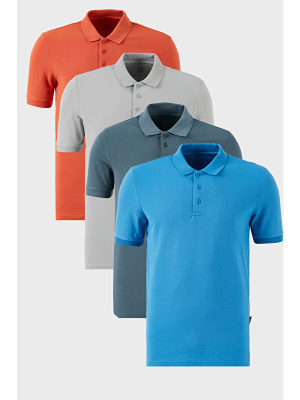 Buratti Pamuklu Regular Fit Düğmeli Polo Yaka 4'lü Paket %100 Pamuk Tişört 5902127S4