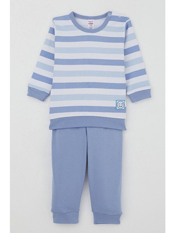 Breeze Erkek Bebek Pijama Takımı Omuzdan Patlı Sevgi Temalı Emoji Armalı Karışık Renk (4 Ay-1 Yaş)