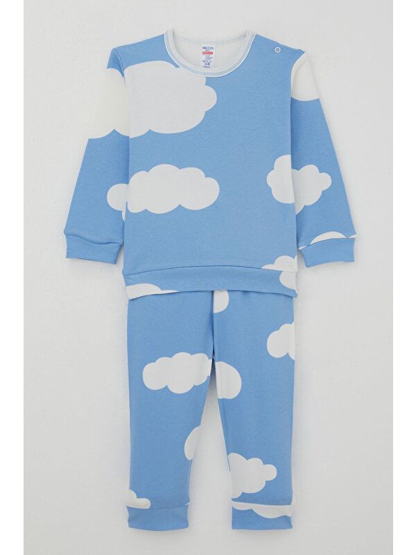 Breeze Erkek Bebek Pijama Takımı Omuzdan Patlı Bulut Desenli Mavi (4-6 Ay)