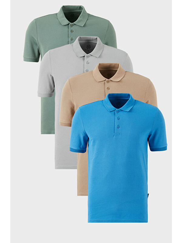 Buratti Pamuklu Regular Fit Düğmeli Polo Yaka 4'lü Paket %100 Pamuk Tişört 5902127S4