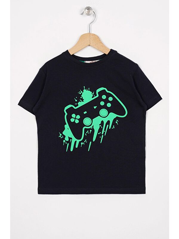 Zepkids Oyun Konsolu Baskılı Oversize Lacivert Renk Erkek Çocuk Tshirt