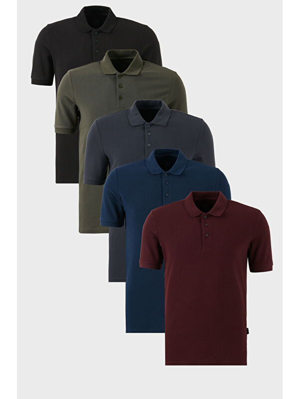 Buratti Pamuklu Regular Fit Düğmeli Polo Yaka 5'li Paket %100 Pamuk Tişört 5902127S5