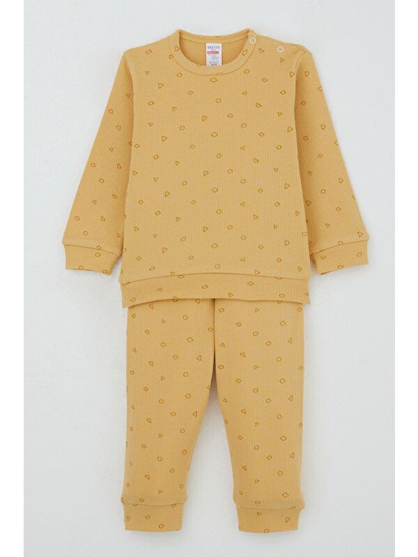 Breeze Erkek Bebek Pijama Takımı Omuzdan Patlı Mini Geometrik Şekiller Hardal Sarı (4 Ay-1 Yaş)