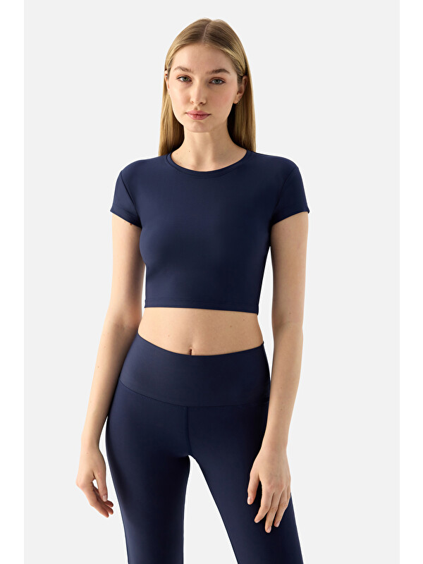 Superstacy Melina Kısa Kol Lacivert Crop Top