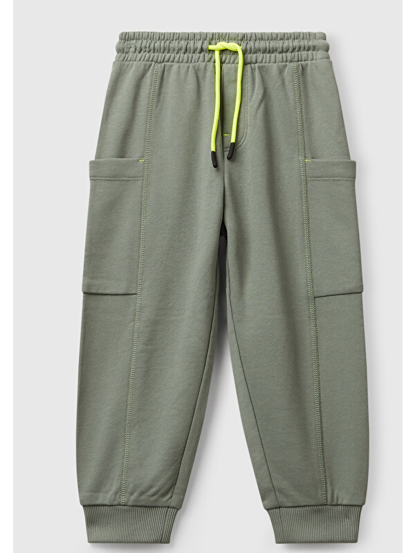 United Colors Of Benetton Erkek Çocuk Haki Büzgü İpli Yan Cepli Relaxed Fit Jogger Eşofman Altı
