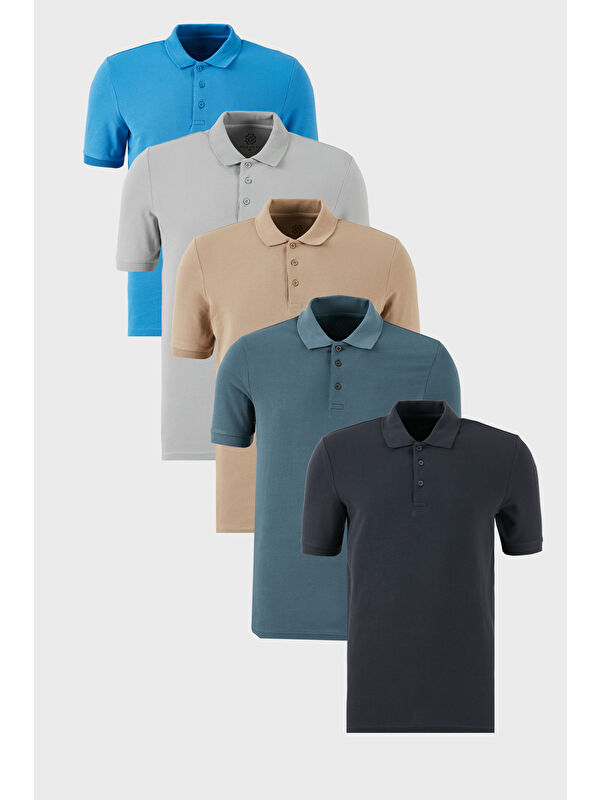 Buratti Pamuklu Regular Fit Düğmeli Polo Yaka 5'li Paket %100 Pamuk Tişört 5902127S5