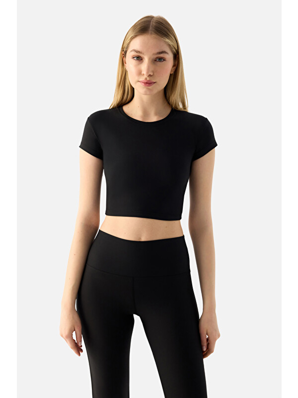 Superstacy Melina Kısa Kol Siyah Crop Top
