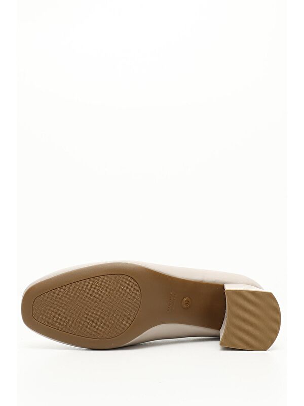 BEJ Hakiki Deri Küt Burun Orta Kalın Topuklu Kadın Ayakkabı 24225 - Görsel 5