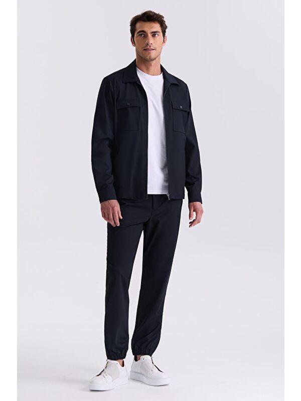JAKAMEN Lacivert Slim Fit Berberi Yaka Spor Takım Elbise