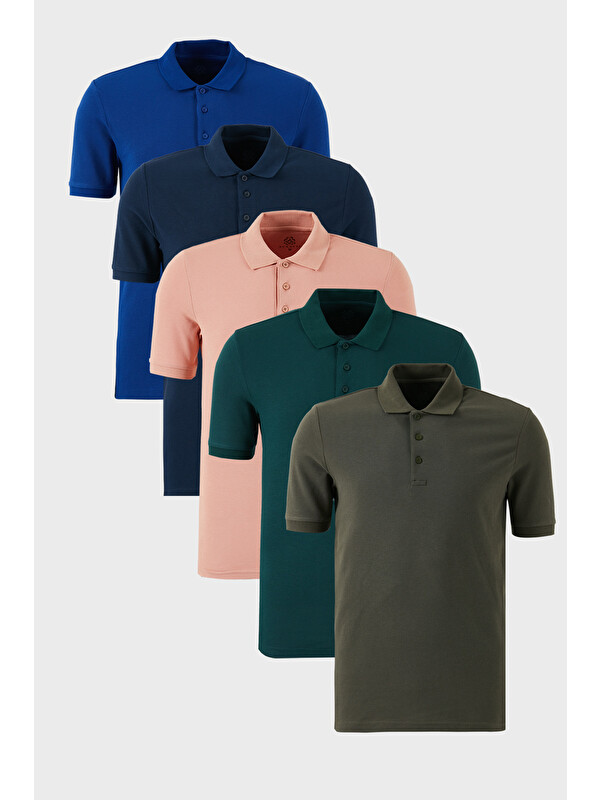 Buratti Pamuklu Regular Fit Düğmeli Polo Yaka 5'li Paket %100 Pamuk Tişört 5902127S5