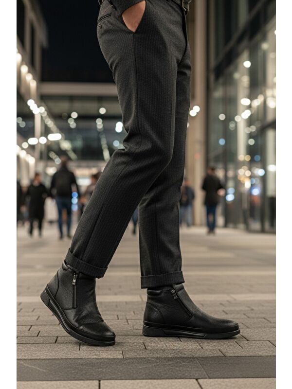 ANDY Hakiki Deri Çift Fermuarlı İçi Kürklü Erkek Kışlık Bot - Görsel 8