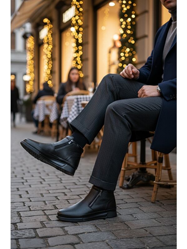 ANDY Hakiki Deri Çift Fermuarlı İçi Kürklü Erkek Kışlık Bot - Görsel 9