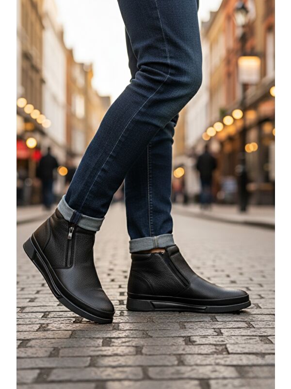 ANDY Hakiki Deri Çift Fermuarlı İçi Kürklü Erkek Kışlık Bot - Görsel 10