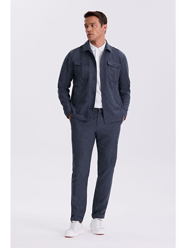 JAKAMEN Lacivert Slim Fit Bebe Yaka Cepli Spor Takım Elbise