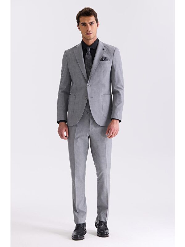 JAKAMEN Gri Slim Fit Mono Yaka Yünlü Takım Elbise