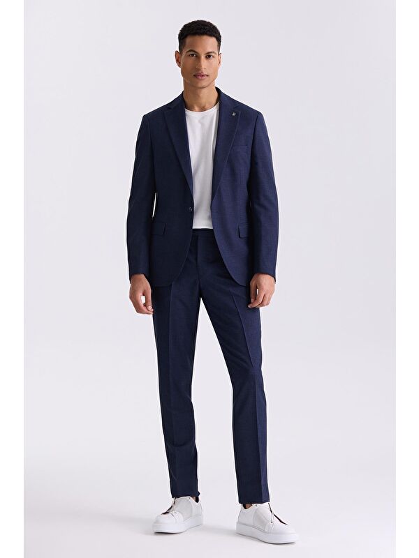 JAKAMEN Lacivert Slim Fit Mono Yaka Tek Düğme Spor Takım Elbise