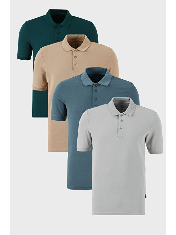 Buratti Pamuklu Regular Fit Düğmeli Polo Yaka 4'lü Paket %100 Pamuk Tişört 5902127S4