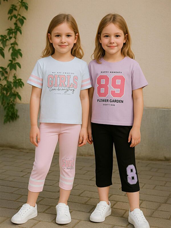 Civil Girls Sport Girl Baskılı Kısa Kol 2'li Set 6-9 Yaş Takım - Standart