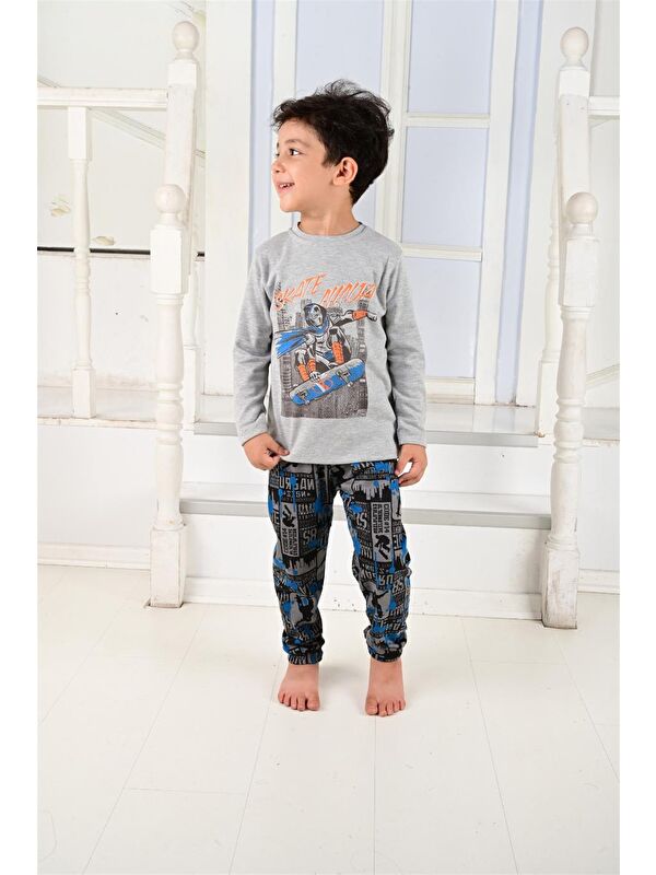 Vitmo Erkek Çocuk Uzun Kollu Pijama Takımı Skate Ninja Gri