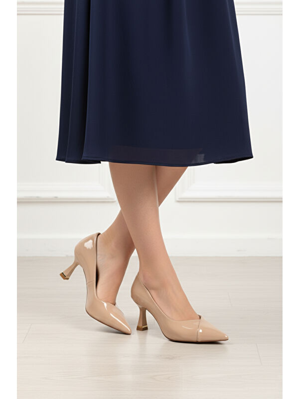 Bej Rugan İnce Topuklu Kadın Abiye Ayakkabı 357164 Z - Görsel 4