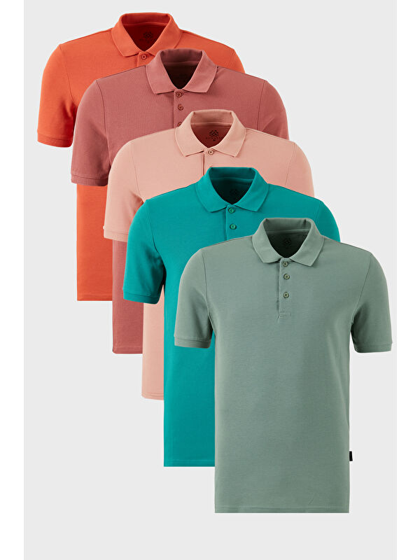 Buratti Pamuklu Regular Fit Düğmeli Polo Yaka 5'li Paket %100 Pamuk Tişört 5902127S5