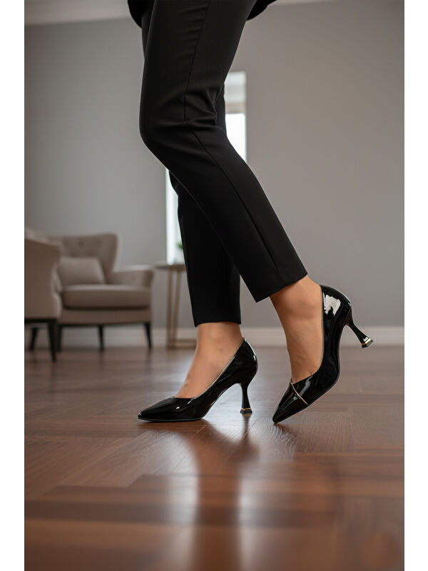 Siyah Rugan İnce Topuklu Kadın Abiye Ayakkabı 357164 Z - Görsel 4