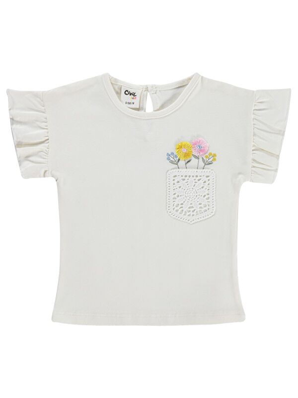 Civil Baby Çiçek Cep 6-18 Ay Tişört - Ekru