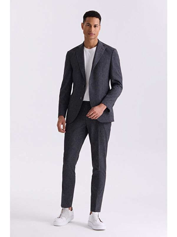 JAKAMEN Siyah Slim Fit Mono Yaka Keten Takım Elbise