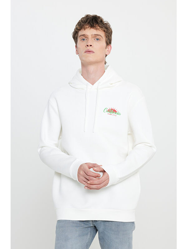 Riders by Lee Regular Fit Kapüşonlu Şardonlu Kırık Beyaz Sweatshirt