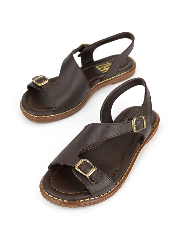 Ziya Ayakkabi Kahverengi Ziya Ayakkabi Hakiki Kadın Deri Sandalet 1611020Z5407