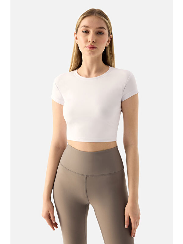 Superstacy Melina Kısa Kol Beyaz Crop Top