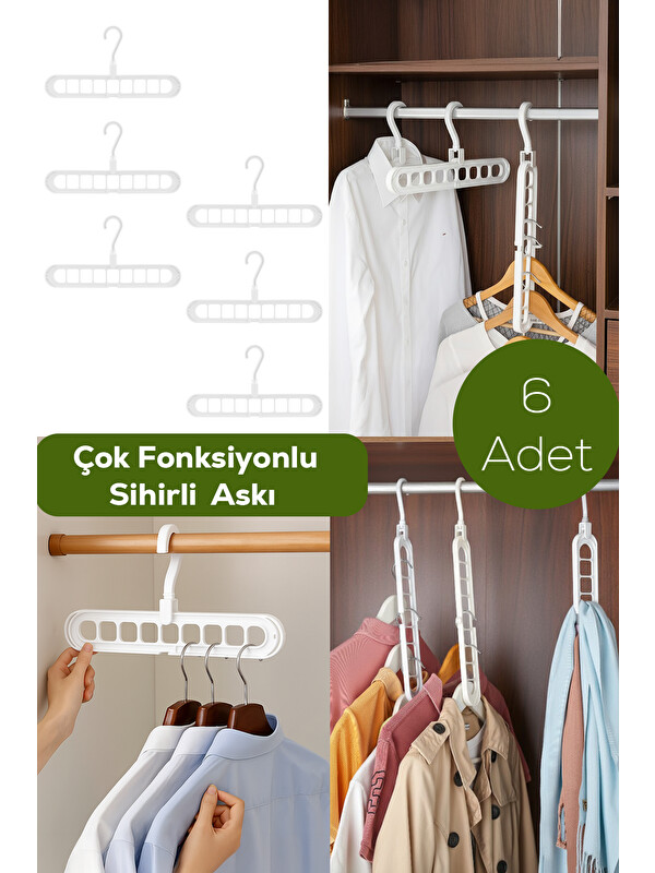Porsima 6 Adet Çok Fonksiyonlu Dolap Içi Düzenleyici Organizer Sihirli Askı