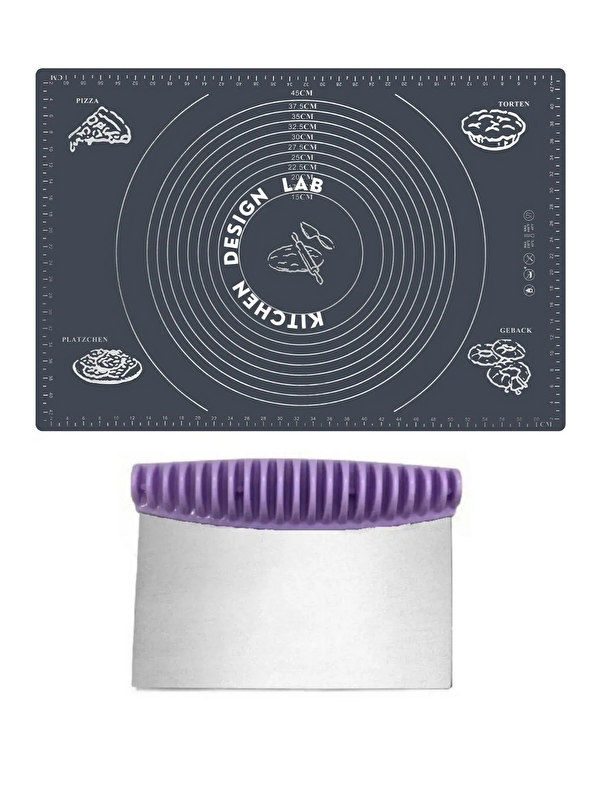 Kitchen Design Lab 2'li Set Gri 45x65 cm Silikon Hamur Açma Matı ve Çelik Spatula Hamur Kesici