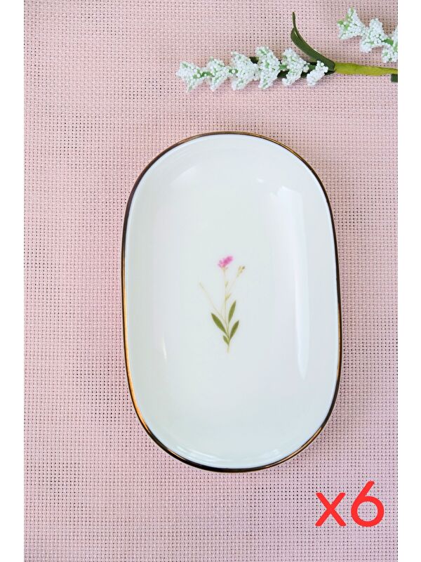 TABAK EVİ Porselen Natura Çuha Altın Yaldızlı Oval Kayık Tabak 13,50x8,50x2,50cm 6 LI
