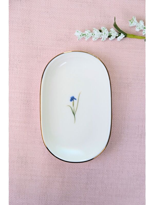 TABAK EVİ Porselen Natura İris Altın Yaldızlı Oval Kayık Tabak 13,50x8,50x2,50cm Tekli