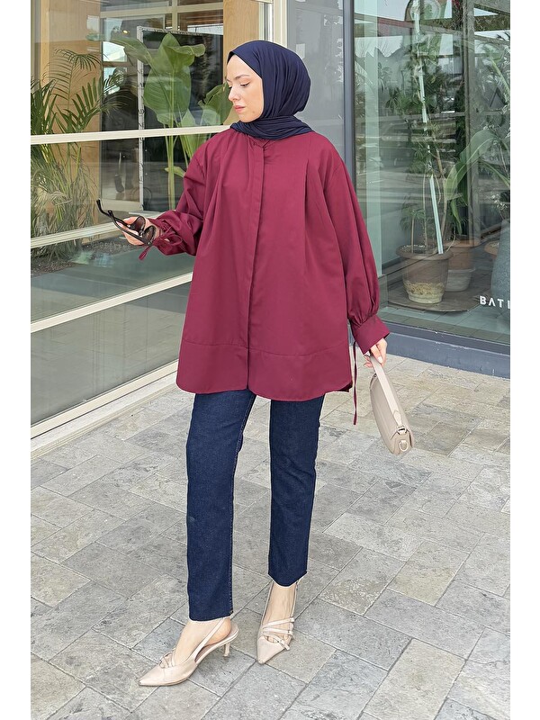 Lamelif Manşeti Biyeli Tunik Bordo