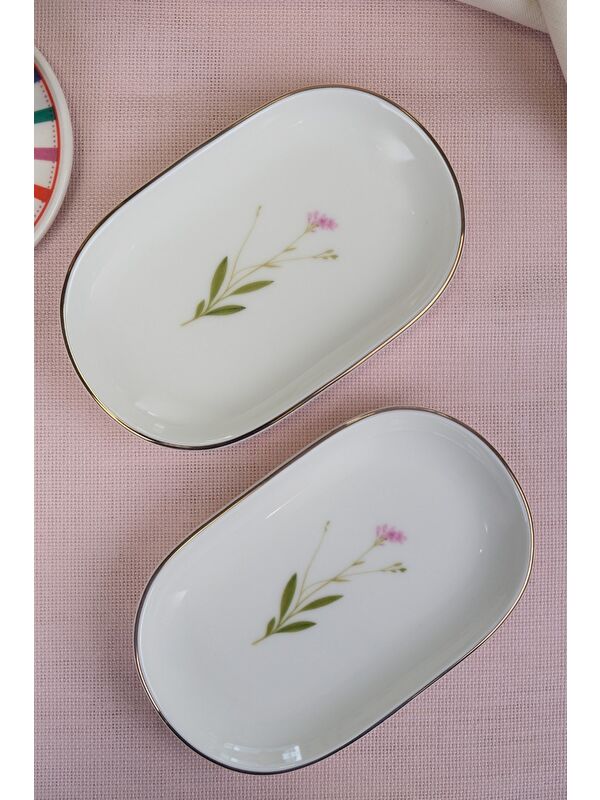 TABAK EVİ Porselen Natura Çuha Altın Yaldızlı Oval Kayık Tabak 27,50x17,50x3cm 2 Lİ