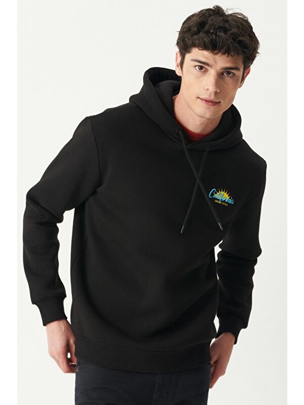Riders by Lee Regular Fit Kapüşonlu Şardonlu Siyah Sweatshirt