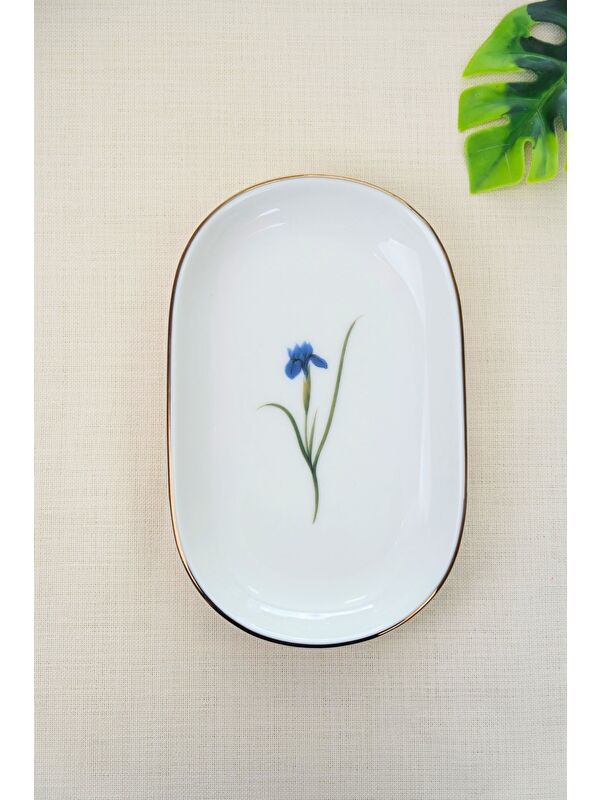 TABAK EVİ Porselen Natura İris Altın Yaldızlı Oval Kayık Tabak 27,50x17,50x3cm Tekli